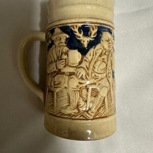 Vintage Ceramic Beer Stein with Blue and Cream Design